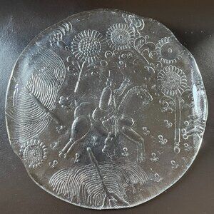 Vintage 70s Kosta Boda "Dalom" glass platter, designed by Göran Wärff